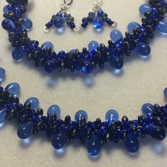 FINAL SALE PRICE Designer OOAK Blue Teardrop 3 Pc. Jewelry Set - Picture 3 of 5